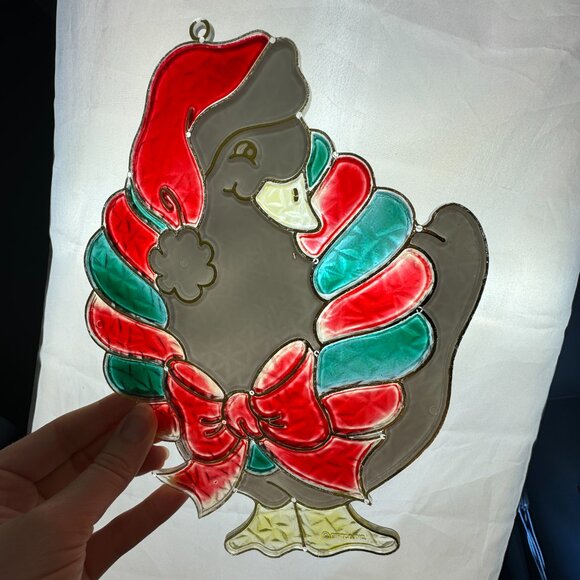 Vtg Plastic Suncatcher Stained Faux Glass Christmas Goose Duck Giftco Holiday - Picture 15 of 15